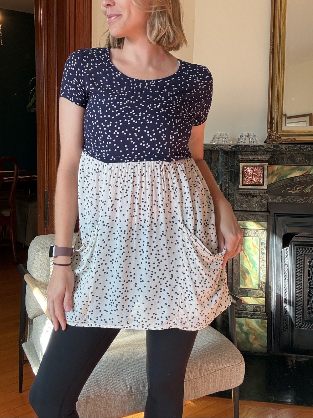 HD in Paris Navy & White Polka Dot Babydoll Mini Dress